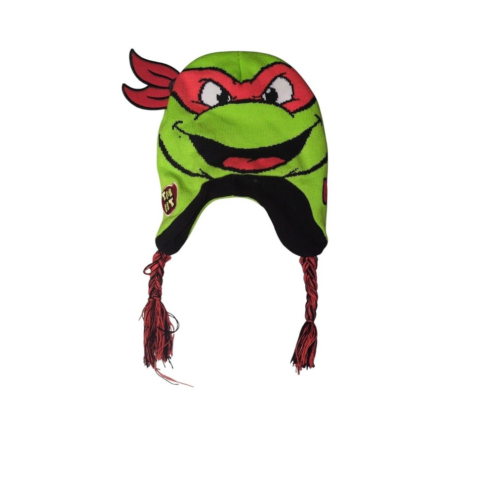Teenage Mutant Ninja Turtles Big Face Knit Beanie Hat Raphael Ear Flaps Warm